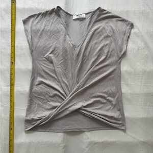 Double Zero Twist-Front V-Neck Short Sleeve Top in Light Taupe